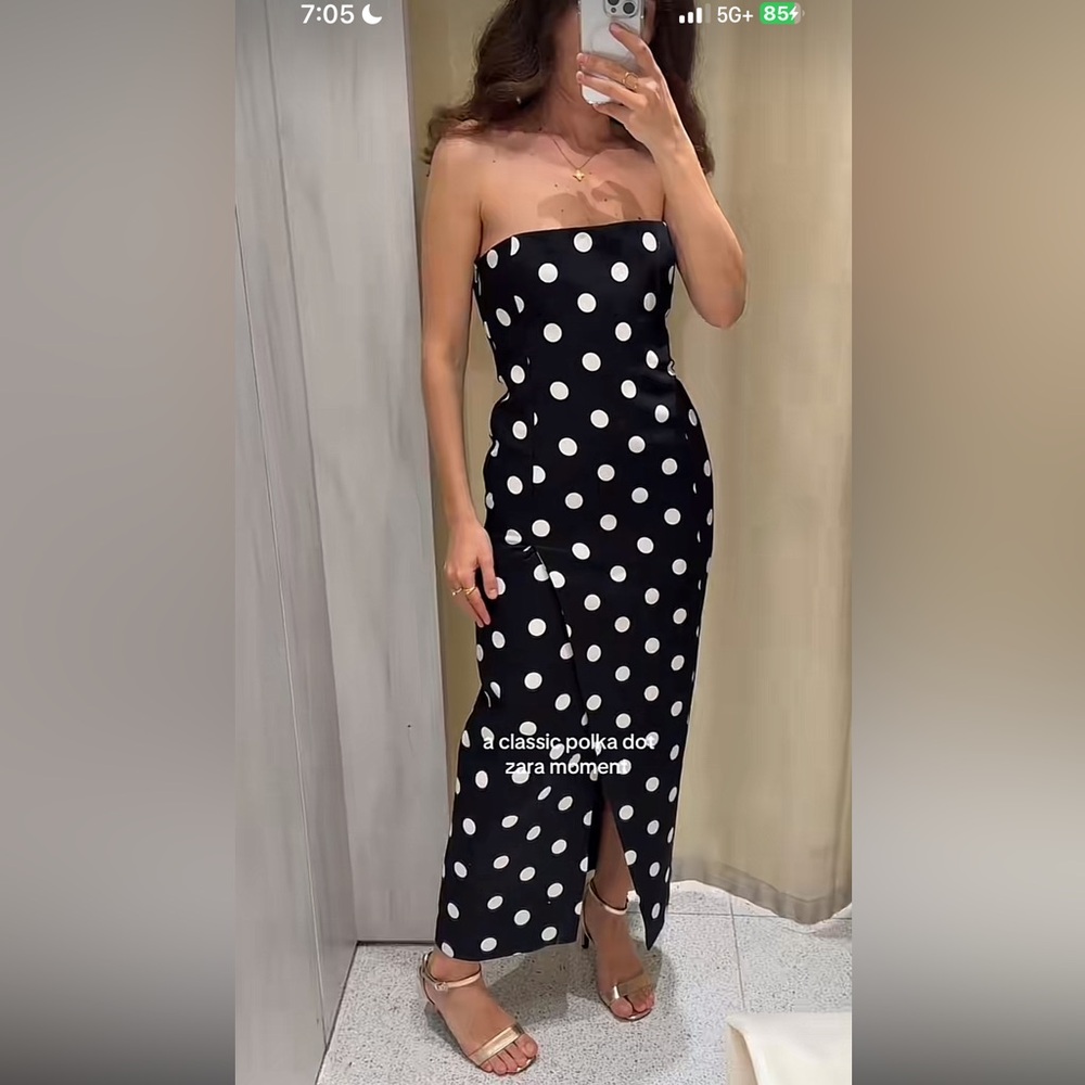ZARA ZW COLLECTION STRAPLESS POLKA DOT DRESS - Picture 6 of 17